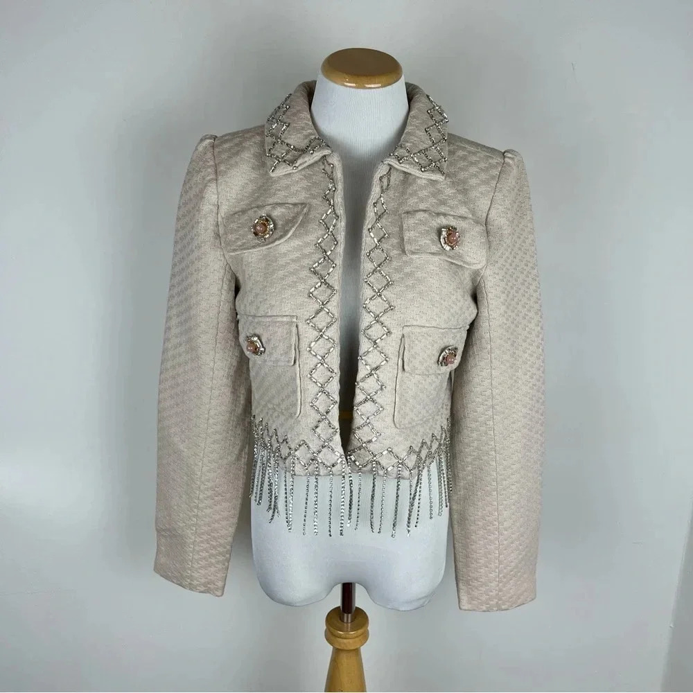 NWT Izaak Azanei Embellished Beaded Blazer Lady Jacket Size XS Cream